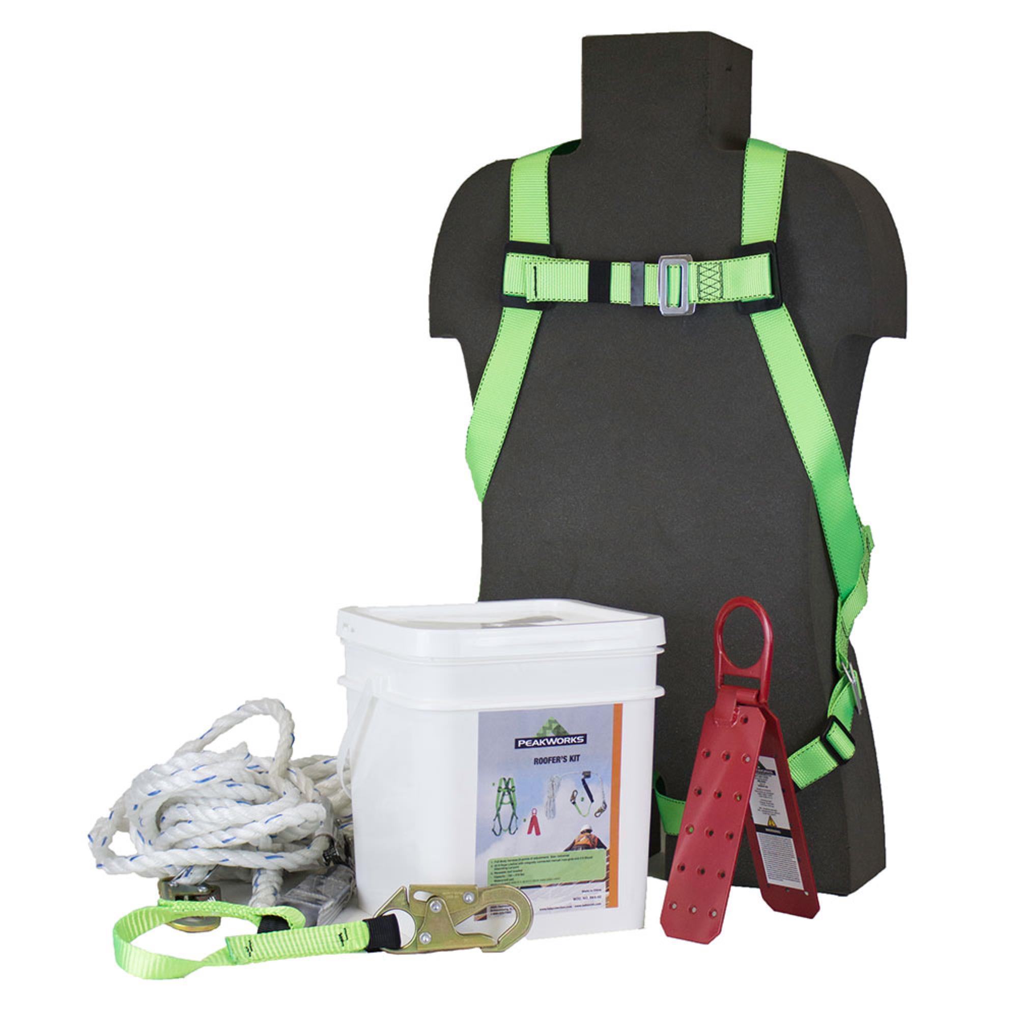 Peak Works, RK6 Roofer Kit Harness Rope 25ft. Lifeline Bracket, Weight Capacity 400 lb, Harness Size One Size, Model# V8257272